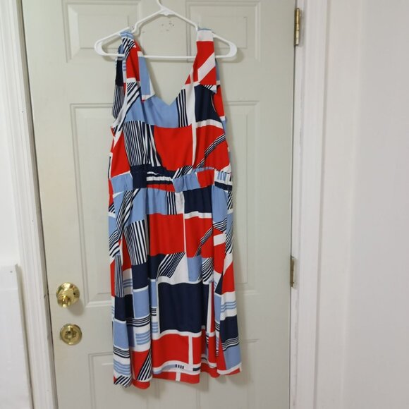 Tommy Hilfiger Womens Sleeveless Geometric Print Dress Midi Size XL - Picture 5 of 10
